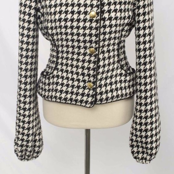 ]NEW Dereon Beyonce Y2K PEPLUM Houndstooth  Black Snap Wool Jacket Coat  M - Picture 13 of 17